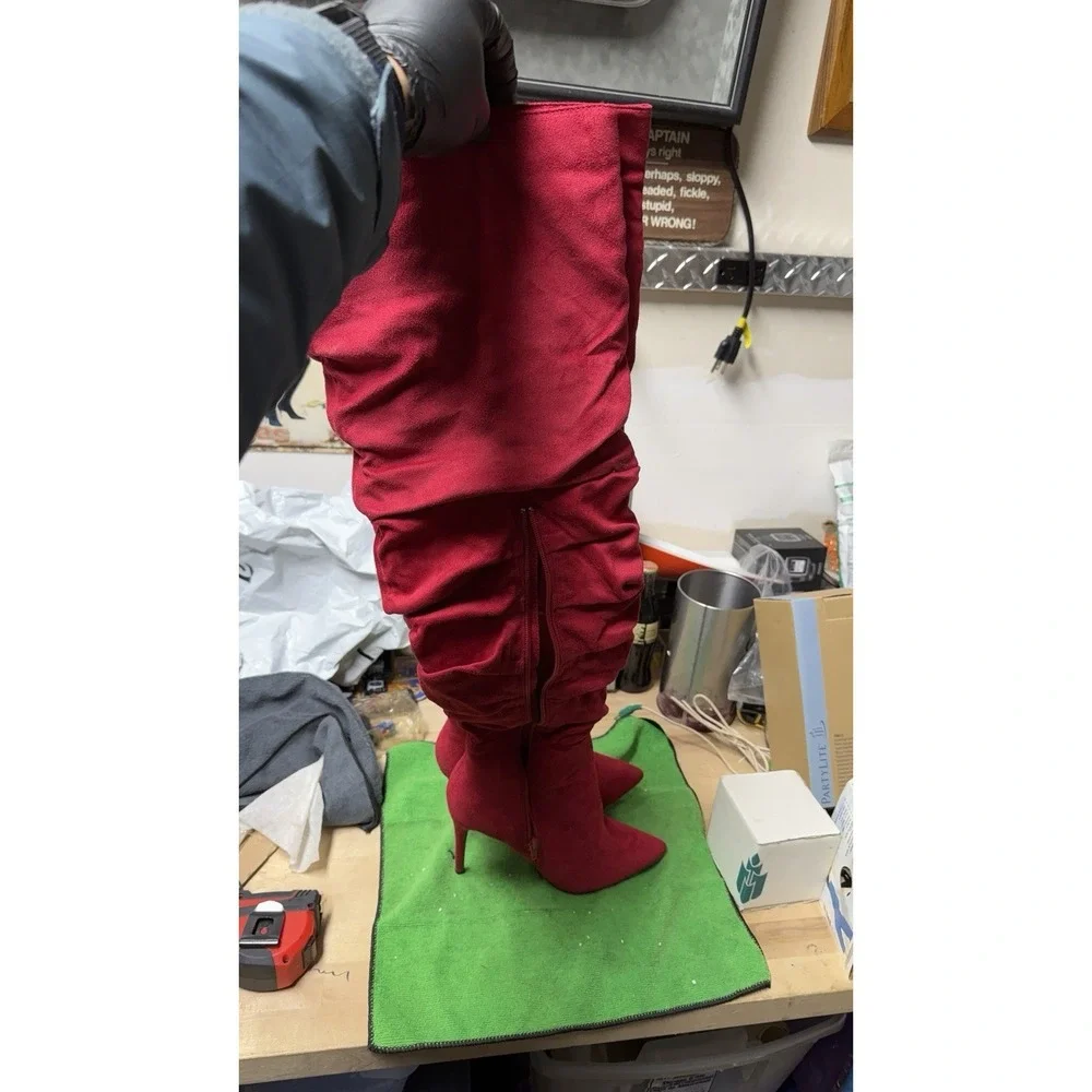 Red Over The Knee Boots Nadine Size 8.5 EU 39 Stiletto Heels